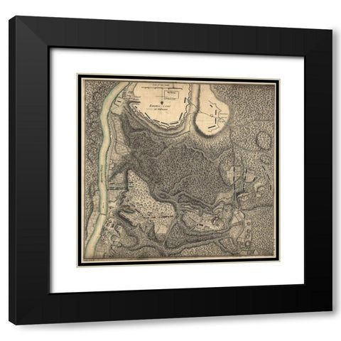 Bemus Heights Near Hudson River 1777 Black Modern Wood Framed Art Print with Double Matting by Vintage Maps