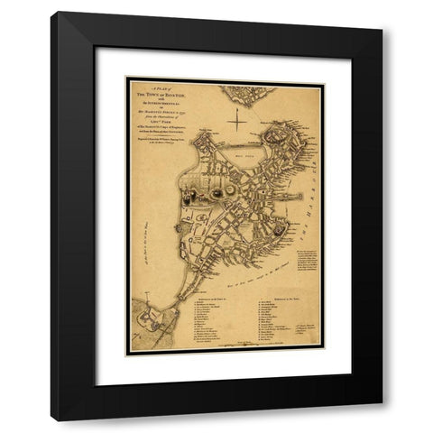 Boston in 1775 Black Modern Wood Framed Art Print with Double Matting by Vintage Maps