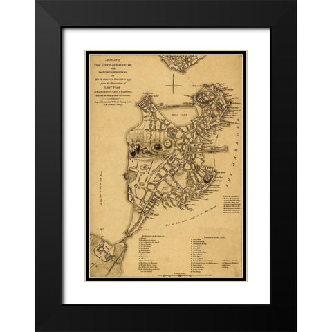 Boston in 1775 Black Modern Wood Framed Art Print with Double Matting by Vintage Maps