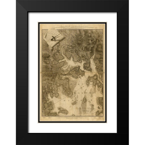 Boston Massachusetts 1777 Black Modern Wood Framed Art Print with Double Matting by Vintage Maps