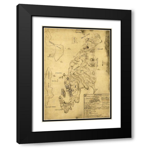 Rhode Island 1777 Black Modern Wood Framed Art Print with Double Matting by Vintage Maps