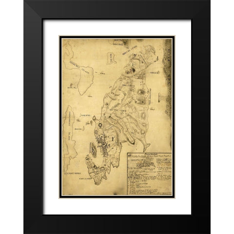 Rhode Island 1777 Black Modern Wood Framed Art Print with Double Matting by Vintage Maps