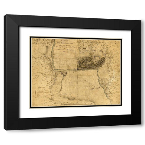 Walmscock near Bennington showing the attacks of the enemy on the 16th August 1777 Black Modern Wood Framed Art Print with Double Matting by Vintage Maps