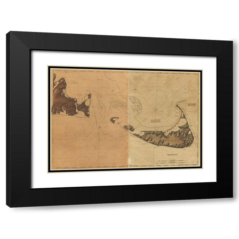 Nantucket Island and the eastern half of Marthas Vineyard  Black Modern Wood Framed Art Print with Double Matting by Vintage Maps