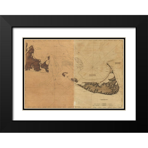 Nantucket Island and the eastern half of Marthas Vineyard  Black Modern Wood Framed Art Print with Double Matting by Vintage Maps
