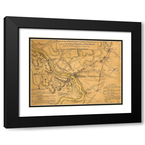 Operations of General Washington against the Kings troops in New Jersey 1777 Black Modern Wood Framed Art Print with Double Matting by Vintage Maps