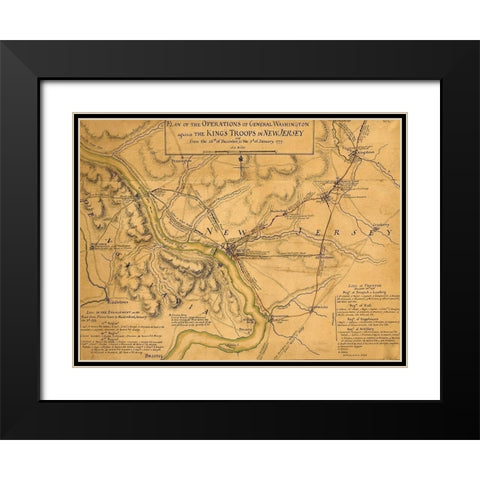 Operations of General Washington against the Kings troops in New Jersey 1777 Black Modern Wood Framed Art Print with Double Matting by Vintage Maps