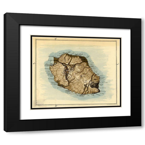 Island of Reunion previously Bourbon 1802 Black Modern Wood Framed Art Print with Double Matting by Vintage Maps