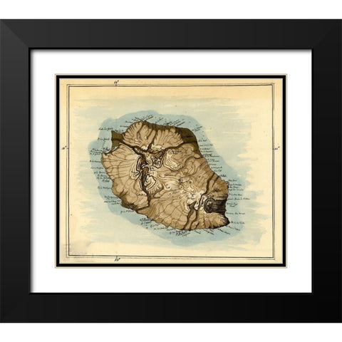 Island of Reunion previously Bourbon 1802 Black Modern Wood Framed Art Print with Double Matting by Vintage Maps