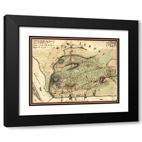 Camden New Jersey and Environs 1778 Black Modern Wood Framed Art Print with Double Matting by Vintage Maps