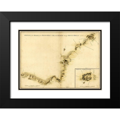 Haddonfield Mount Holly from Pennyhill to the Black Horse Pike 1778 Black Modern Wood Framed Art Print with Double Matting by Vintage Maps