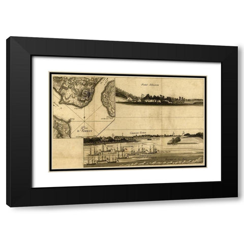 Charleston Harbor assault on Fort Sulivan during the siege of Charleston 1780  Black Modern Wood Framed Art Print with Double Matting by Vintage Maps