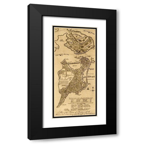 Attack on Bunker Hill Boston Black Modern Wood Framed Art Print with Double Matting by Vintage Maps