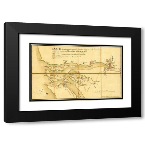 American Positions after retreat to Long Island 1778 Black Modern Wood Framed Art Print with Double Matting by Vintage Maps