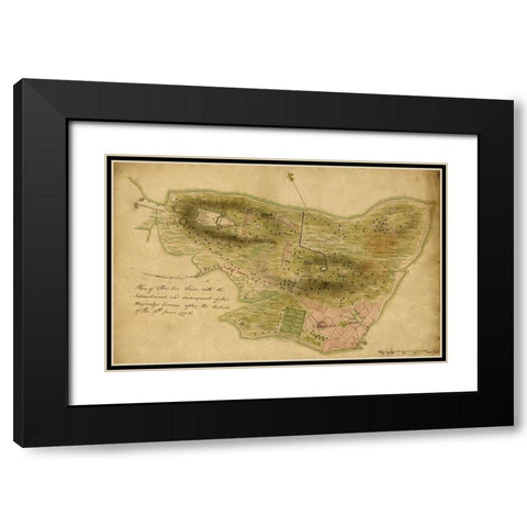 Bunker Hill 1775 Black Modern Wood Framed Art Print with Double Matting by Vintage Maps