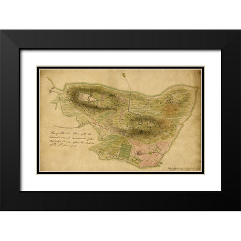 Bunker Hill 1775 Black Modern Wood Framed Art Print with Double Matting by Vintage Maps