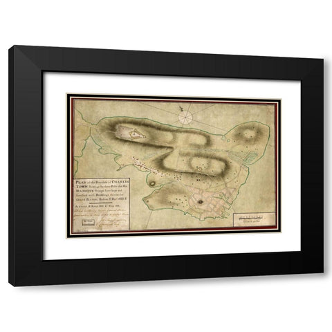 Charles Town Peninsula posts of His Majestys Forces Black Modern Wood Framed Art Print with Double Matting by Vintage Maps