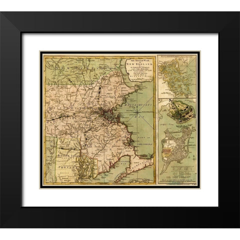 Seat of War with the attack on Bunker Hill Black Modern Wood Framed Art Print with Double Matting by Vintage Maps