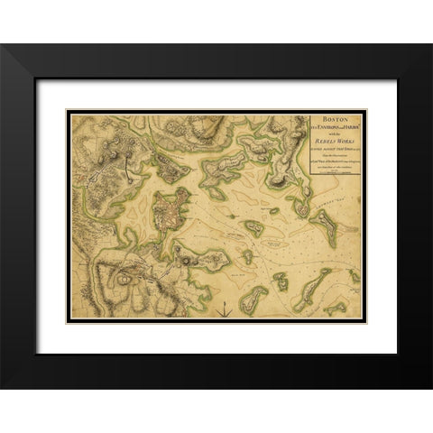 Colonial Defenses Against the British 1775 Black Modern Wood Framed Art Print with Double Matting by Vintage Maps