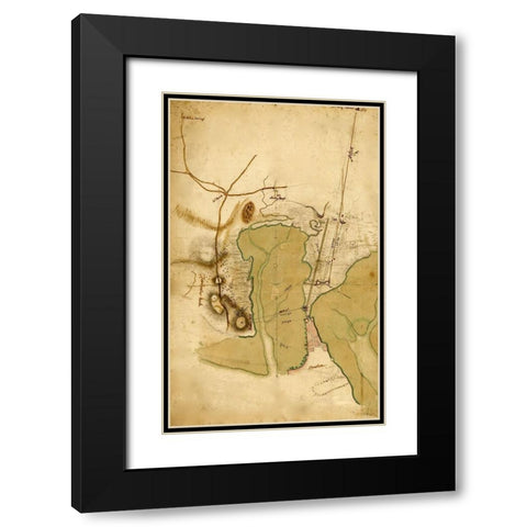 British Lines on Boston Neck Bunker Hill 1775 Black Modern Wood Framed Art Print with Double Matting by Vintage Maps