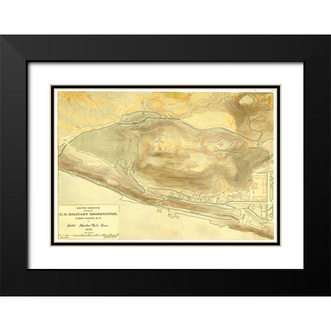 Route sketch of part of U S Military Reservation West Point N Y 1889 Black Modern Wood Framed Art Print with Double Matting by Vintage Maps