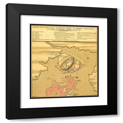 Battle of Bunker Hill 1775 Black Modern Wood Framed Art Print with Double Matting by Vintage Maps