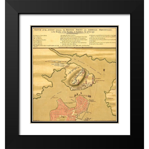 Battle of Bunker Hill 1775 Black Modern Wood Framed Art Print with Double Matting by Vintage Maps