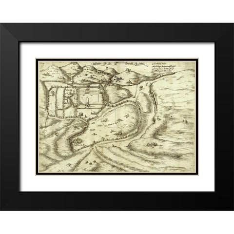 Antique Map of Jerusalem Black Modern Wood Framed Art Print with Double Matting by Vintage Maps