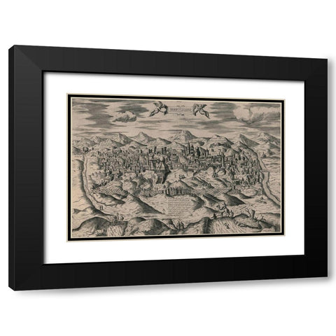 Antique Map of Jerusalem Black Modern Wood Framed Art Print with Double Matting by Vintage Maps