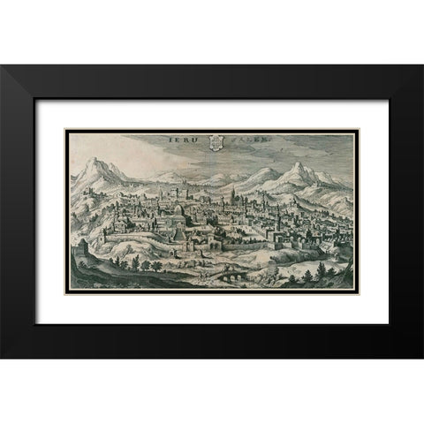 Antique Map of Jerusalem Black Modern Wood Framed Art Print with Double Matting by Vintage Maps