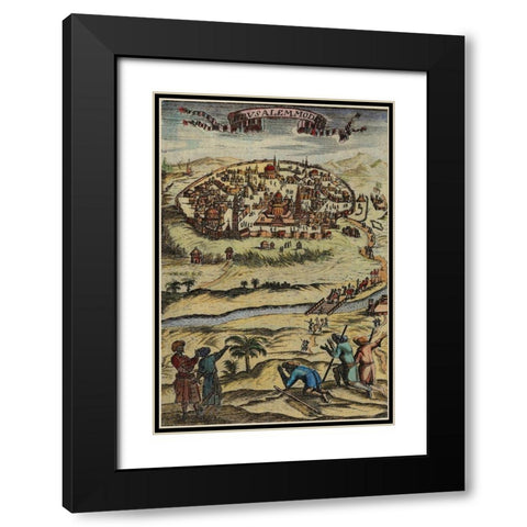 Antique Map of Jerusalem Black Modern Wood Framed Art Print with Double Matting by Vintage Maps