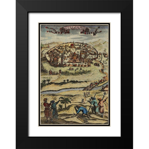 Antique Map of Jerusalem Black Modern Wood Framed Art Print with Double Matting by Vintage Maps