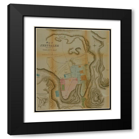 Semi Antique Map of Jerusalem Black Modern Wood Framed Art Print with Double Matting by Vintage Maps