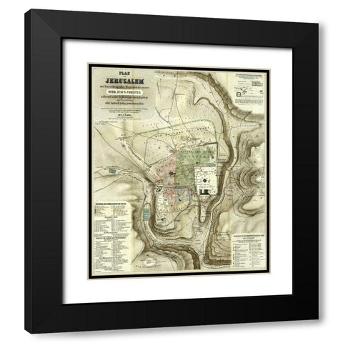 Antique Map of Jerusalem Black Modern Wood Framed Art Print with Double Matting by Vintage Maps