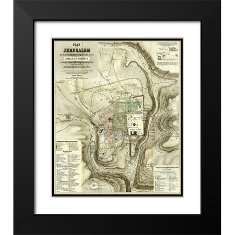 Antique Map of Jerusalem Black Modern Wood Framed Art Print with Double Matting by Vintage Maps