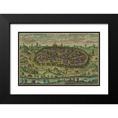 Antique Map of Jerusalem Black Modern Wood Framed Art Print with Double Matting by Vintage Maps