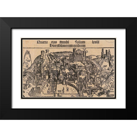 Antique Map of Jerusalem Black Modern Wood Framed Art Print with Double Matting by Vintage Maps