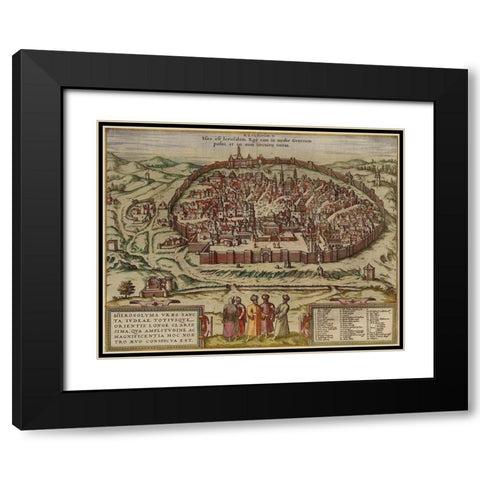 Antique Map of Jerusalem Black Modern Wood Framed Art Print with Double Matting by Vintage Maps