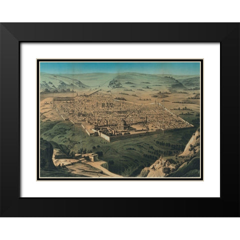 Antique Map of Jerusalem Black Modern Wood Framed Art Print with Double Matting by Vintage Maps