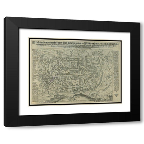 Antique Map of Jerusalem Black Modern Wood Framed Art Print with Double Matting by Vintage Maps