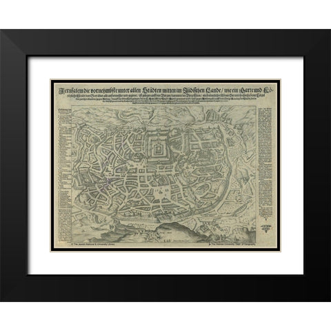 Antique Map of Jerusalem Black Modern Wood Framed Art Print with Double Matting by Vintage Maps