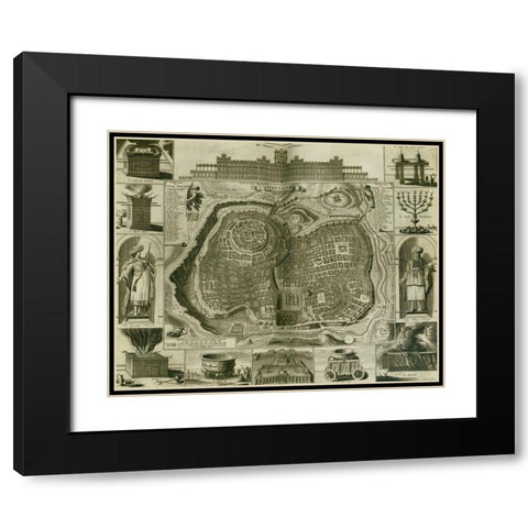 Antique Map of Jerusalem Black Modern Wood Framed Art Print with Double Matting by Vintage Maps