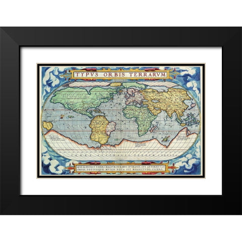 Typus Orbis Terrarum from the Theatre of the World in Apian Projection Black Modern Wood Framed Art Print with Double Matting by Ortelius, Abraham