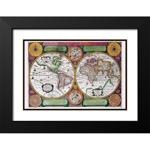 Stereographic World Map of the Eastern and Western Hemispheres Black Modern Wood Framed Art Print with Double Matting by Boisseau, Jean