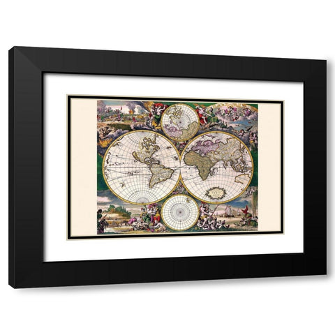 Stereographic Map of the World with Polar projections Black Modern Wood Framed Art Print with Double Matting by Wit, Frederik De