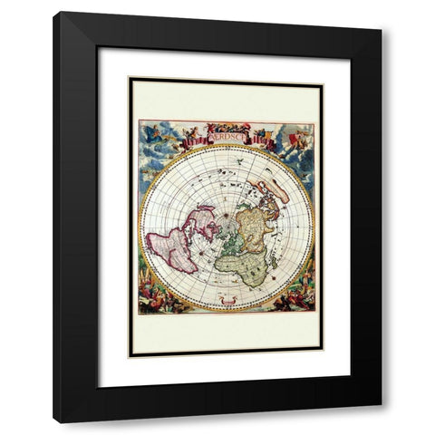 Polar Projection Map of the World Black Modern Wood Framed Art Print with Double Matting by Dankertz, Cornelis