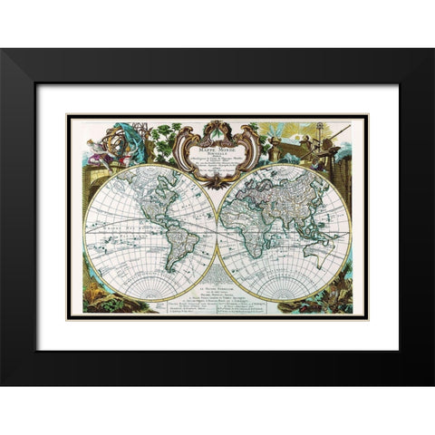 Mappe Monde Nouvelle Black Modern Wood Framed Art Print with Double Matting by Le Rouge, George Louis