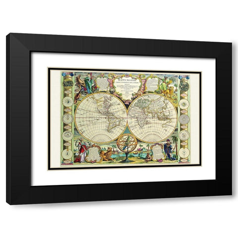 Mappa Monde Carte Universelle de la terre Black Modern Wood Framed Art Print with Double Matting by Nolin, Jean Baptiste