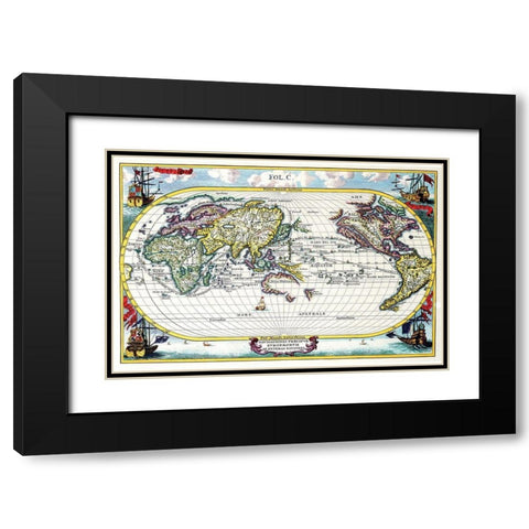 Navigationes Precipae Europorum ad Exteras Nationes Navigational Map of the World Black Modern Wood Framed Art Print with Double Matting by Scherer, Heinrich