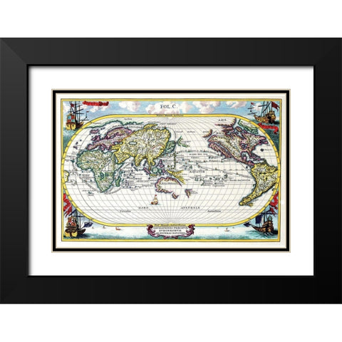 Navigationes Precipae Europorum ad Exteras Nationes Navigational Map of the World Black Modern Wood Framed Art Print with Double Matting by Scherer, Heinrich